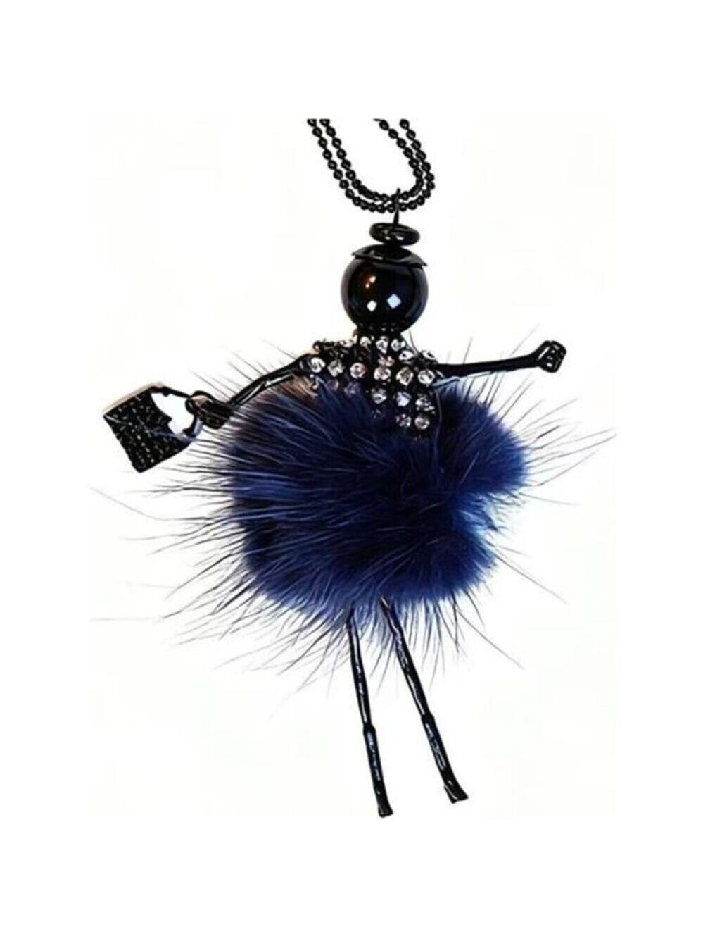 Crystal Paris Doll Necklace Handmade Cute Blue Dress Long Chain Pendant